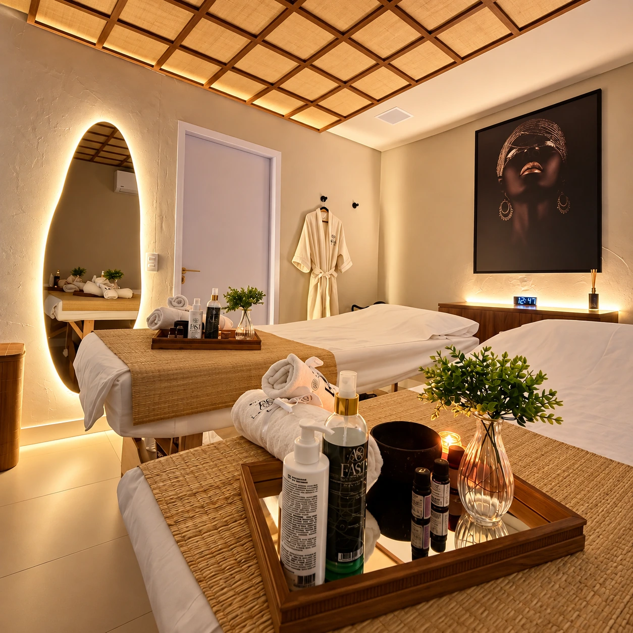 Sala com duas macas em ambiente elegante